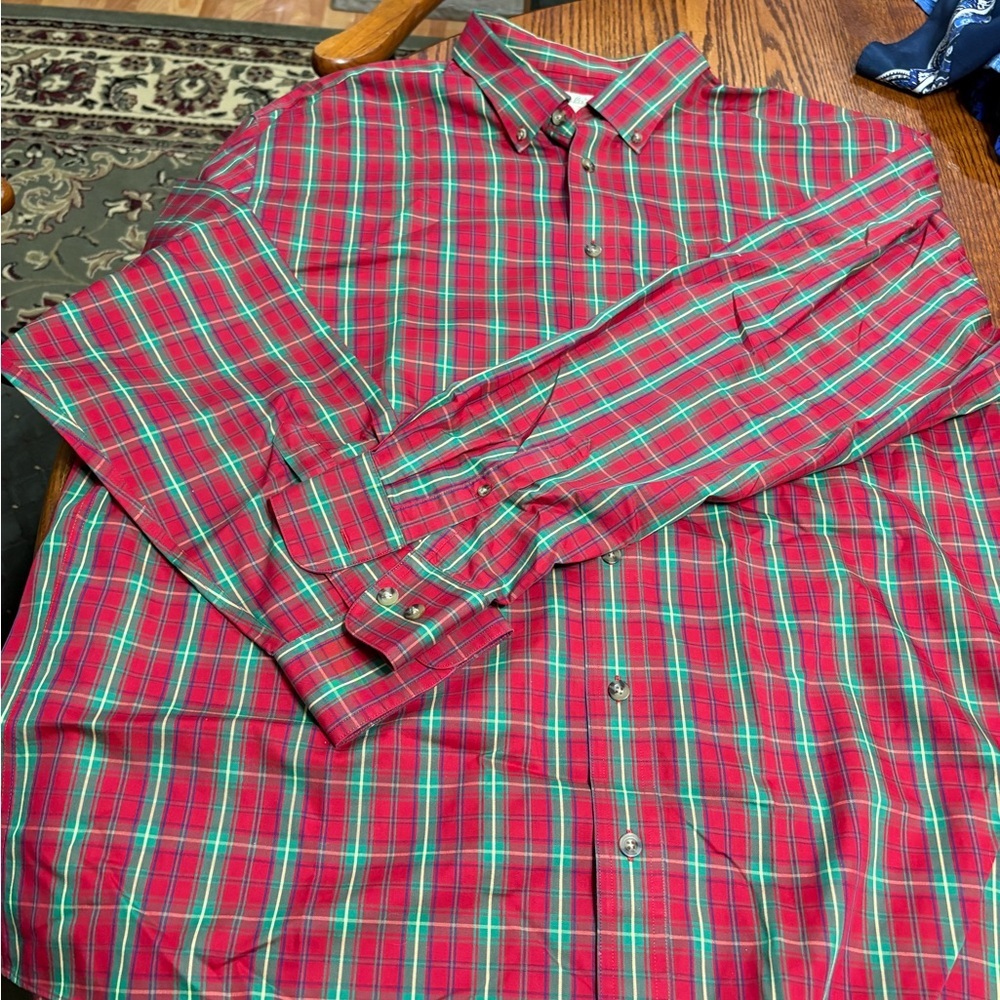 CABELAS SIZE 2XL TALL MENS RED & GREEN PLAID LONG SLEEVE SHIRT - Picture 3 of 5